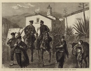 De burgeroorlog in Spanje, de Somaten, een massale opstand van een Catalaans dorp tegen de Carlisten